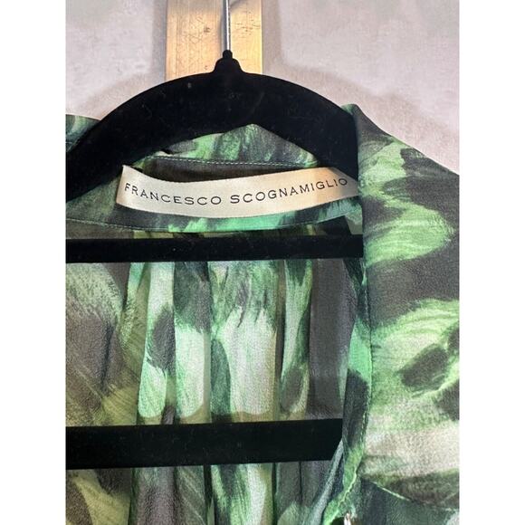 FRANCESCO SCOGNAMIGLIO 100% Silk Blouse Animal Print Button Sheer M? Designer A3 - Picture 3 of 7